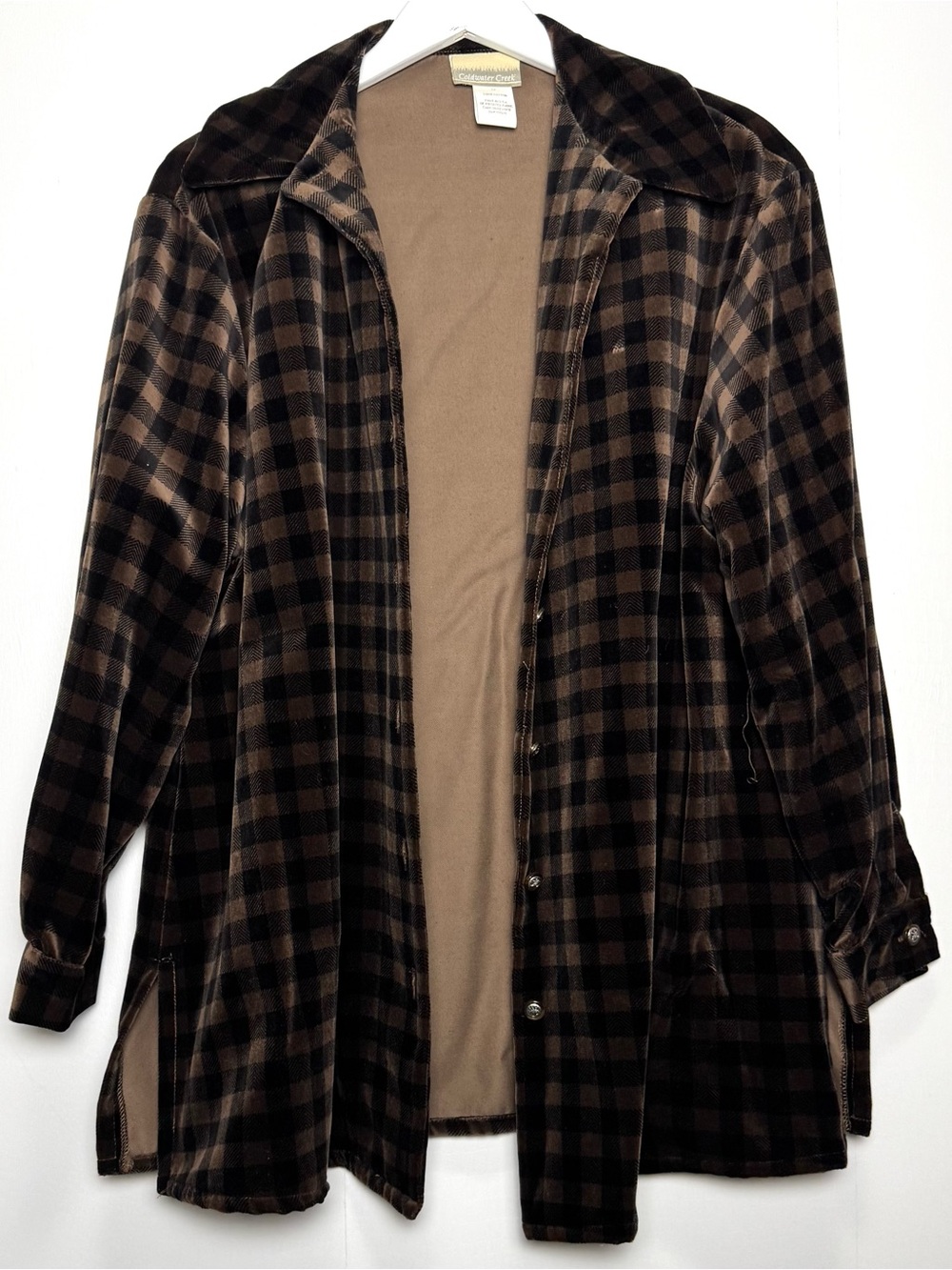 Vintage Coldwater Creek 1X Velvet Plaid Tunic Shacket Crest Buttons